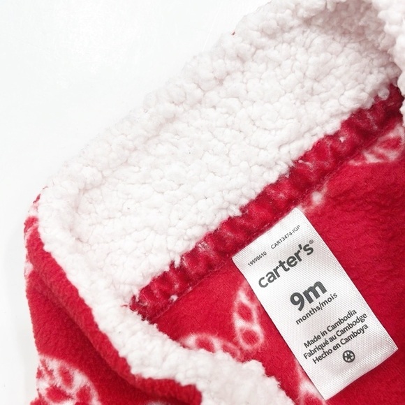 Carter's baby girls Christmas candy cane print fleece zip up jumpsuit - Picture 3 of 3